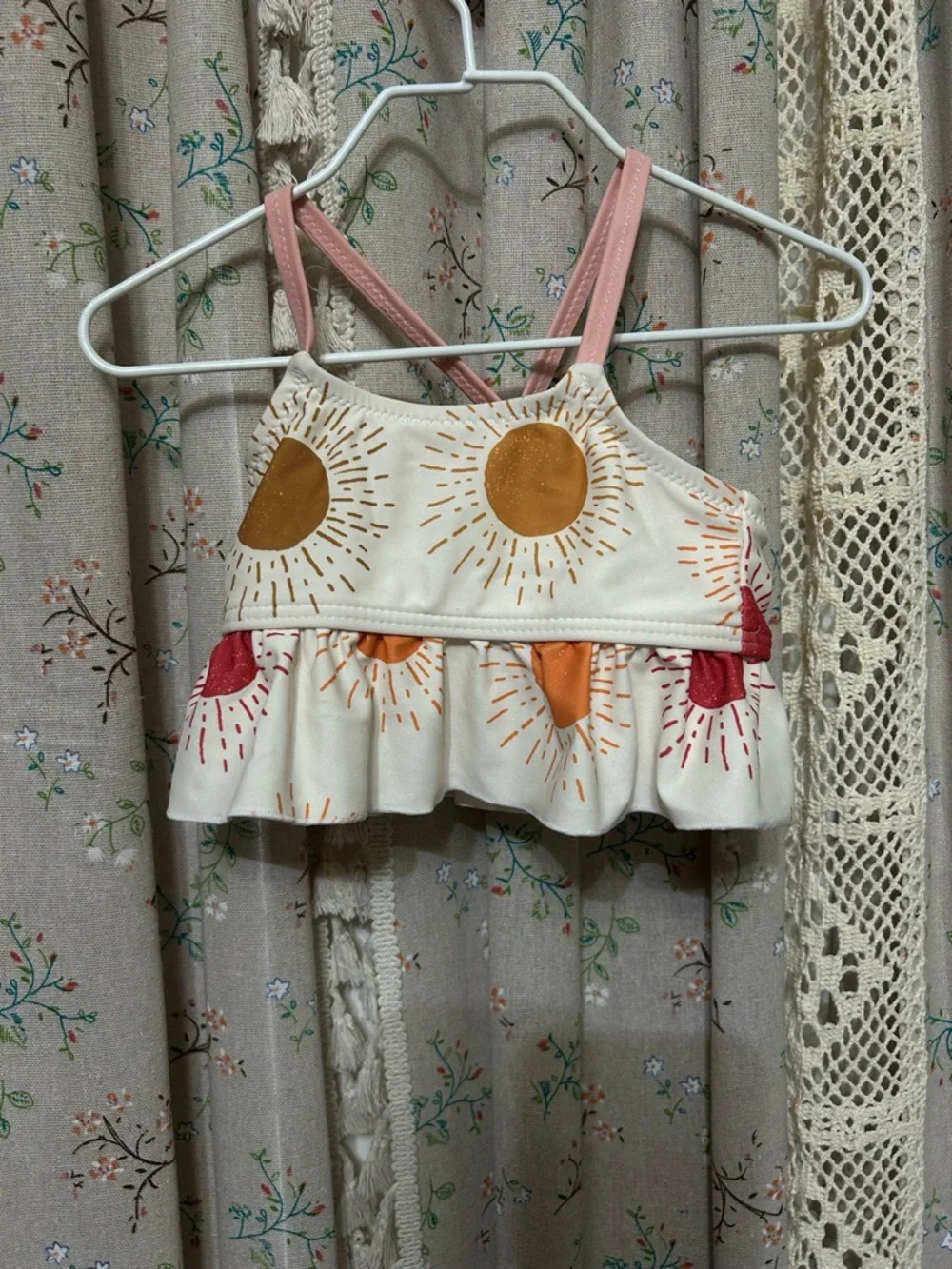 Pink Chicken Ruffle Bikini Set 12-18M | Sun‎ Print + Stripe Bottom